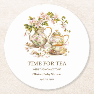 Blumenteekanne Zeit für Tee Baby Shower Runder Pappuntersetzer