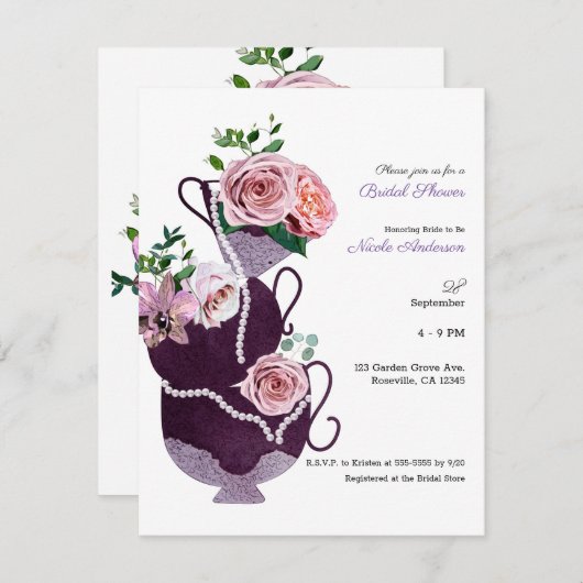 Blumenteeppiche Perlen Vintages Brautparty Party Einladung (Vorne/Hinten)