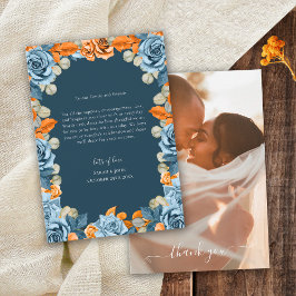 Blumenterracotta Navy Blue and Rust Wedding Foto Dankeskarte