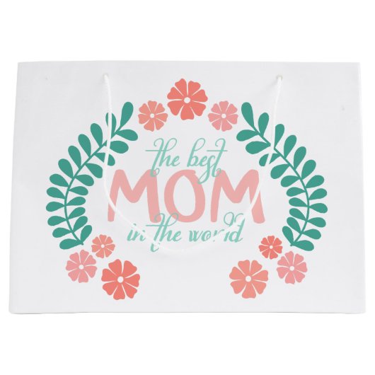 Blumentext die beste Mutter der Welt Große Geschenktüte (Vorderseite)