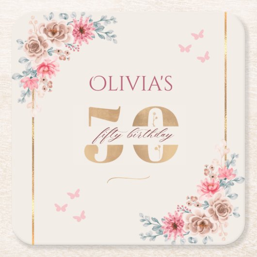 Blumenthema 50. Geburtstag Rechteckiger Pappuntersetzer (Vorderseite)