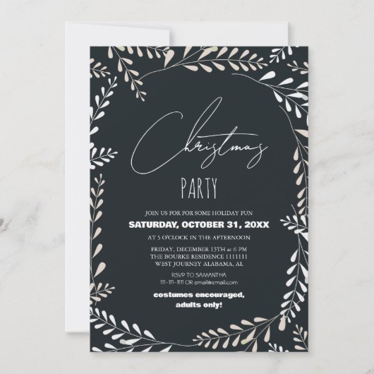 Blumenthema | Elegantes Script Weihnachts-Party Einladung (Vorderseite)