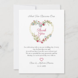 Blumentherz mit Blätter in Rosa und Rot Dankeskarte