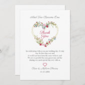 Blumentherz mit Blätter in Rosa und Rot Dankeskarte (Vorne/Hinten)