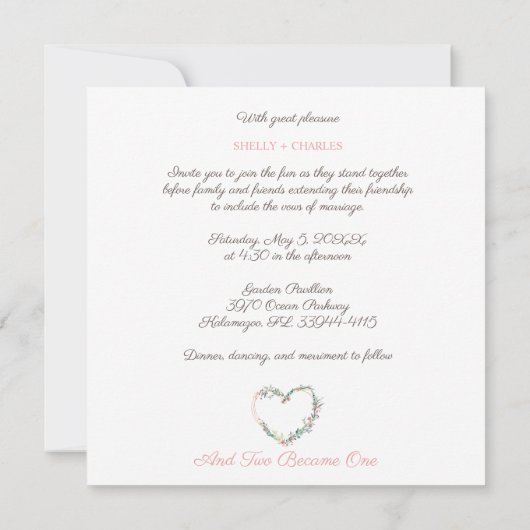 Blumentherz mit rosa Blätter Einladung (Rückseite)