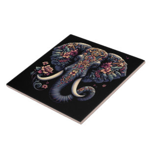 Blumentierischer gemusterter, lebendiger Elefant Fliese