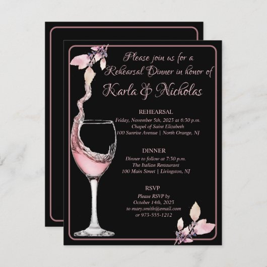 'Blumentoast' Festliches Abendessen mit schwarzer Einladung (Vorne/Hinten)