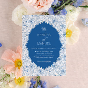 Blumentoile Extravagant Blue Wedding Einladung