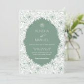 Blumentoile Extravagant Sage Green Wedding Einladung (Stehend Vorderseite)