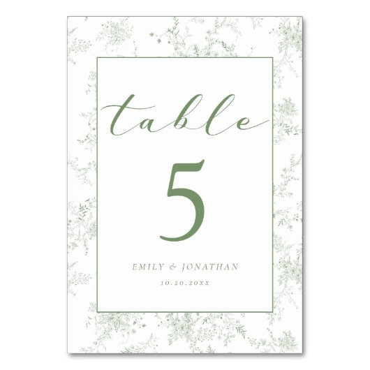Blumentoile Green Wedding Tischnummer (Vorderseite)