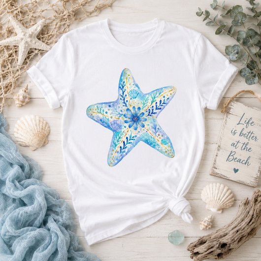 Blumentopf Kunst Seestern T-Shirt
