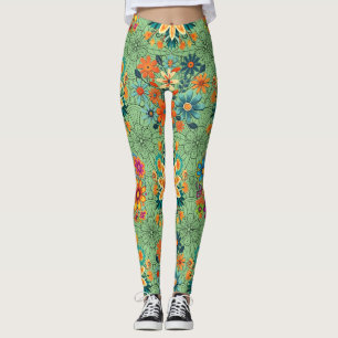 Blumentopf-Muster in Mehrfarben. schwarzes L grüne Leggings