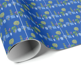 Blumentopf-Verpackungspapier (auf Blau) Geschenkpapier