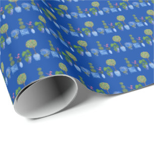 Blumentopf-Verpackungspapier (auf Blau) Geschenkpapier