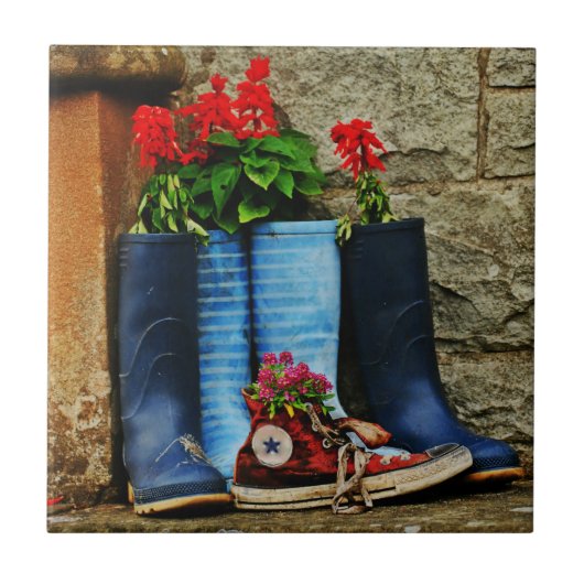 Blumentopf wellies Stiefel und Läufer Fliese (Vorderseite)