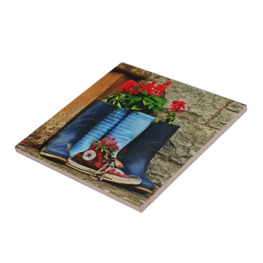 Blumentopf wellies Stiefel und Läufer Fliese (Seite)