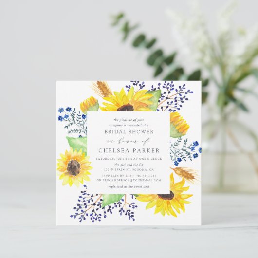 Blumentöpfe Square Brautdusche Einladung (Stehend Vorderseite)