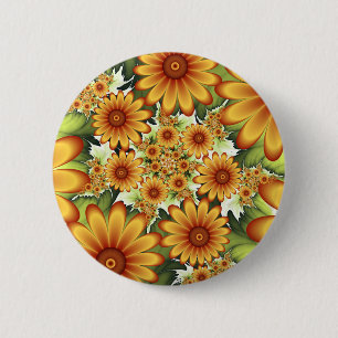 Blumentraum, Moderne Abstrakte Blume Fraktal Kunst Button