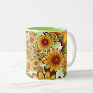 Blumentraum, Moderne Abstrakte Blume Fraktal Kunst Zweifarbige Tasse
