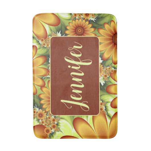 Blumentraum, moderne Abstrakte Blume Fraktal Name Badematte (Vorderseite Vertikal)