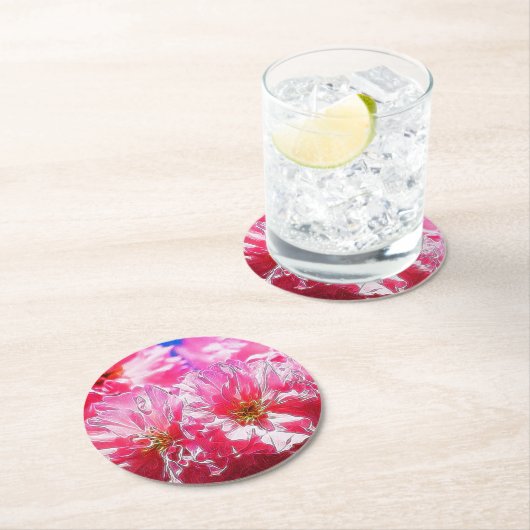 Blumenträume 03 Pink Runder Pappuntersetzer (Vor Ort)