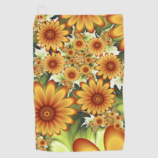 Blumenträume, Moderne Abstrakte Blume Fraktal Kuns Golfhandtuch (Vorderseite)