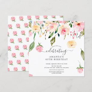 Blumentropfen Rosa Peonies Geburtstagsparty Einlad Einladung