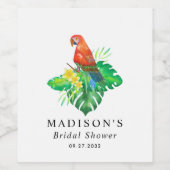 Blumentropische Papagei Palm Blätter Brautparty Weinetikett (Einzelnes Label)