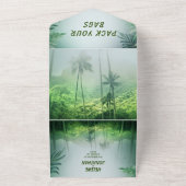 Blumentropischer Palmenbaum Grüner Strand Hochzeit All In One Einladung (Außenbereich)