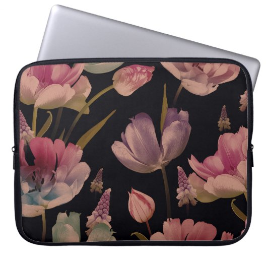 Blumentulips, Muscari: Vintag nahtlos Laptopschutzhülle (Vorderseite)