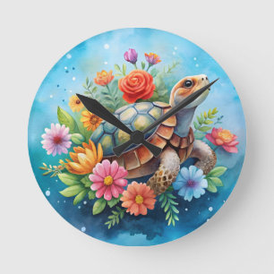 Blumenturtle Runde Wanduhr