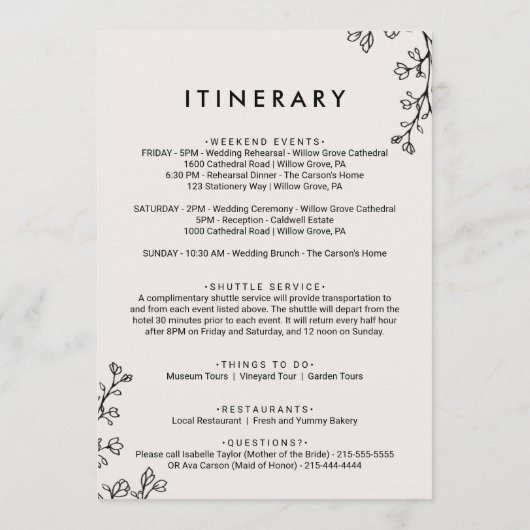 Blumentypografie Begrüßungsschreiben und Hintergru Programm (Rückseite)