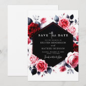 Blumentypografie Crimson Red Wedding Save The Date (Vorne/Hinten)