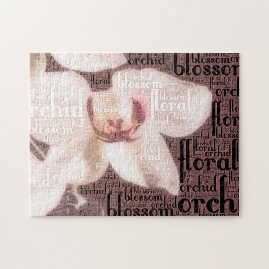 Blumentypografie Embedded White Orchid Foto Puzzle (Horizontal)