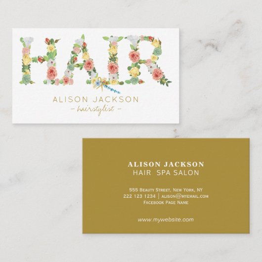 Blumentypografie Friseursalon Visitenkarte (Vorne/Hinten)