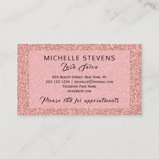 Blumentypografie Glitzer Pink Black Glam Salon Visitenkarte (Rückseite)