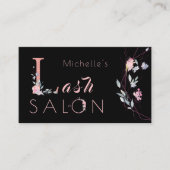 Blumentypografie Glitzer Pink Black Glam Salon Visitenkarte (Vorderseite)