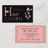 Blumentypografie Glitzer Pink Black Glam Salon Visitenkarte (Vorne/Hinten)