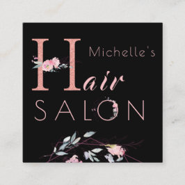 Blumentypografie Glitzer Rosa Schwarzer Haarsalon Quadratische Visitenkarte