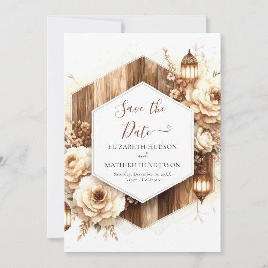 Blumentypografie Rustikale Hochzeit Save The Date (Vorderseite)