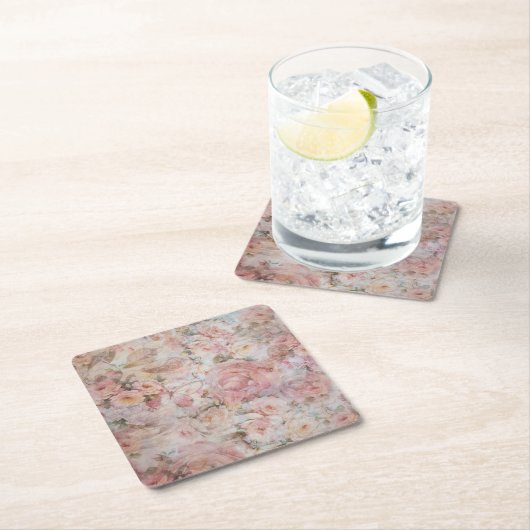 Blumentypographie der rustikalen eleganten rosa rechteckiger pappuntersetzer (Vor Ort)