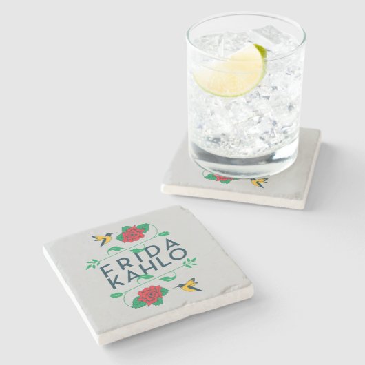 Blumentypographie Frida Kahlos | Steinuntersetzer (Seitenansicht)