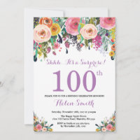 Blumenüberraschung 100. Geburtstag Einladung Lila