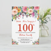 Blumenüberraschung 100. Geburtstag Einladung Rot (Stehend Vorderseite)