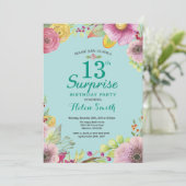 Blumenüberraschung 13. Geburtstag Einladung Aquama (Stehend Vorderseite)