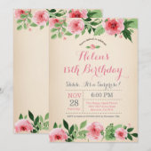 Blumenüberraschung 13. Geburtstag Einladung Rosa (Vorne/Hinten)