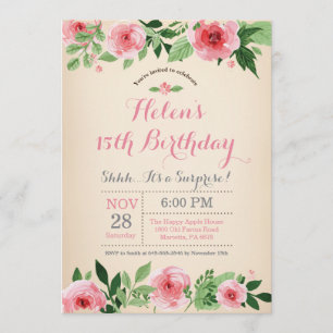 Blumenüberraschung 15. Geburtstag Einladung Pink