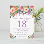 Blumenüberraschung 18. Geburtstag Einladung Lila (Stehend Vorderseite)