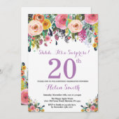 Blumenüberraschung 20. Geburtstag Einladung Lila (Vorne/Hinten)