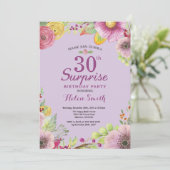 Blumenüberraschung 30. Geburtstag Einladung Lila (Stehend Vorderseite)